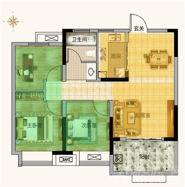 信达庐阳府93㎡户型动静分区示意图